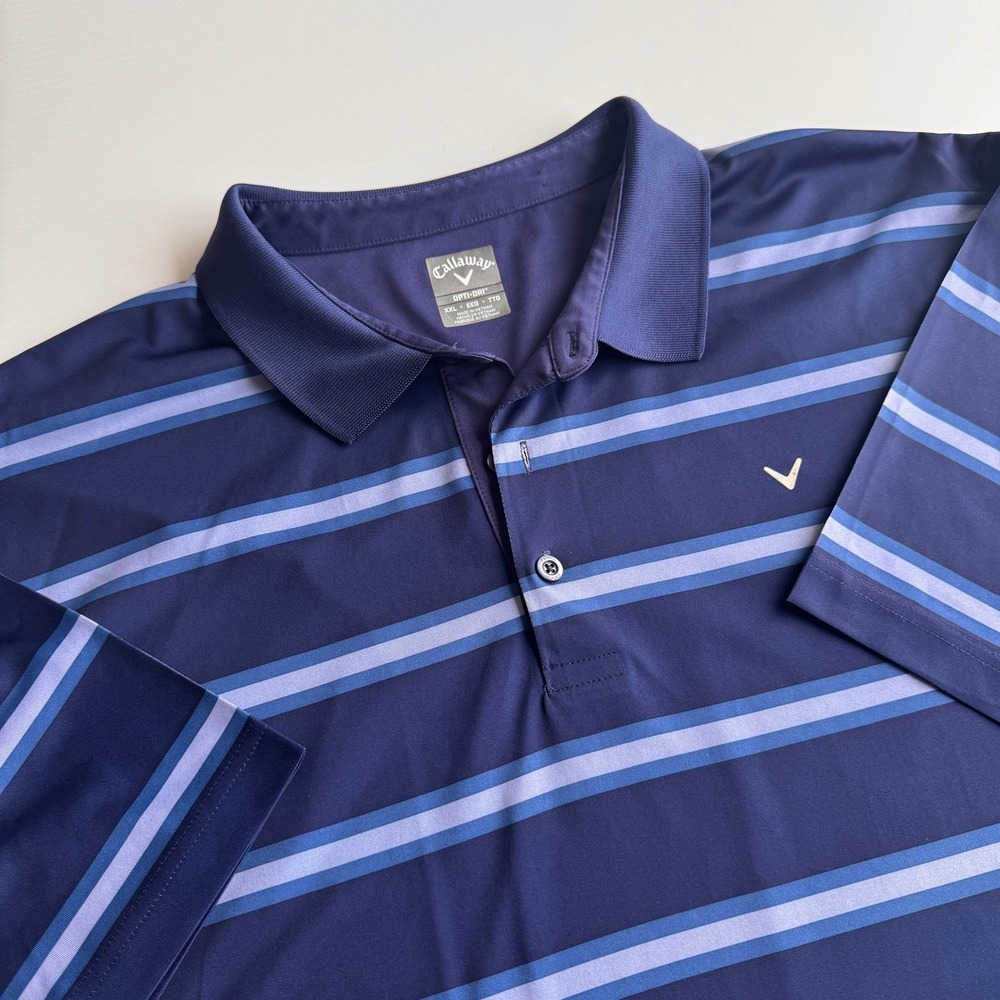 Callaway Opti-Dri Striped Golf Polo Shirt Mens XXL Navy Blue Short Sleeve Logo - Picture 2 of 7